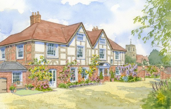 Watercolour artist impression of Old Rectory with half-timbered facelift