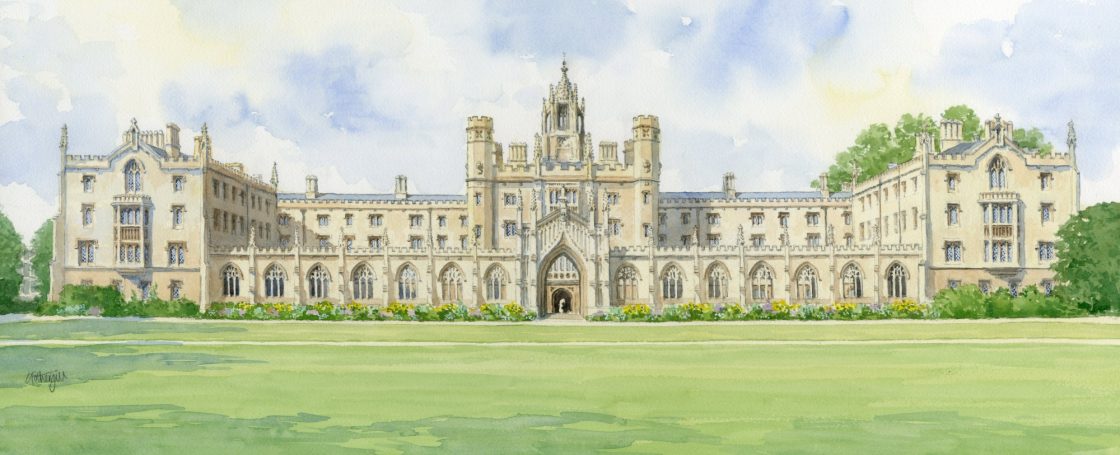 A watercolour painting of New Court St John's College, Cambridge