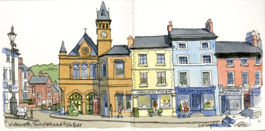 Pen and wash sketch of Wirksworth Town Hall 
