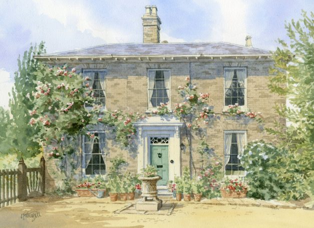 Old Norfolk Rectory Watercolour house portrait of Old Rectory